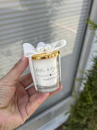 İnci detaylı bardak mum